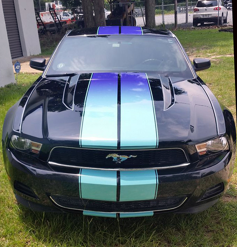 Mustang with multi-color stripes | BB Graphics & The Wrap Pros